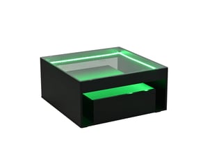 Table basse carrée avec 2 tiroirs et 1 niche ouverte, led, plateau en verre trempé, en mdf, noir - uvrion