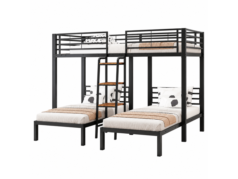 Lit triple en l 90 × 200 cm métal noir, échelle et étagères IKSETERA TRADING LTD - Conforama A