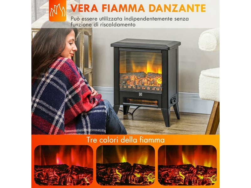  Cheminée électrique 1800 w avec effet flamme à 3 intensités, métal et verre, 36 x 21 x 47 cm, noire  - Conforama D