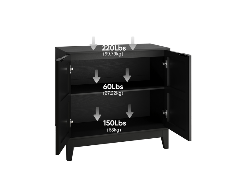  Buffet 80 cm sculpté noir, 2 portes, étagères réglables, mdf, design contemporain  - Conforama E
