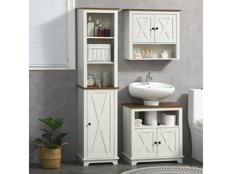  Armoire murale salle de bain blanche à 2 portes, 60 x 19,5 x 52,5 cm  - Conforama C