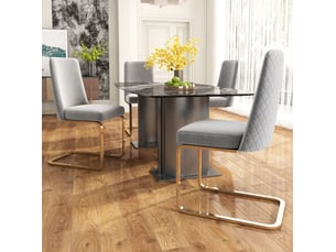 Chaise de salle à manger lot de 4 en velours avec dossier à motif losange et piètement métal doré gris
