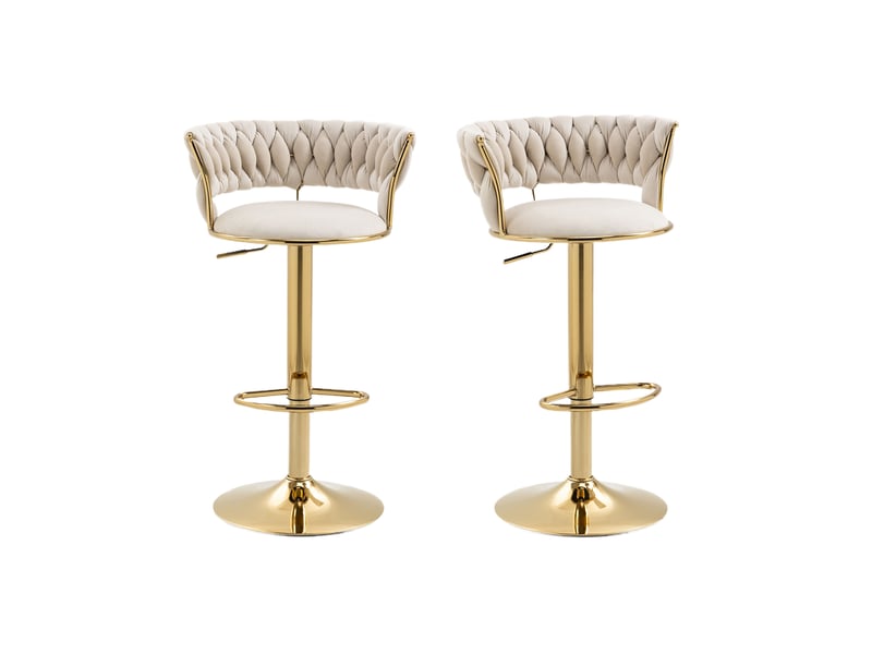  Lot de 2 chaise de bar 54x46x78,5-97 cm pivotant 360° hauteur réglable clic siège rembourré velours base dorée ivoire  - Conforama A