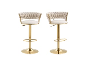 Lot de 2 chaise de bar 54x46x78,5-97 cm pivotant 360° hauteur réglable clic siège rembourré velours base dorée ivoire