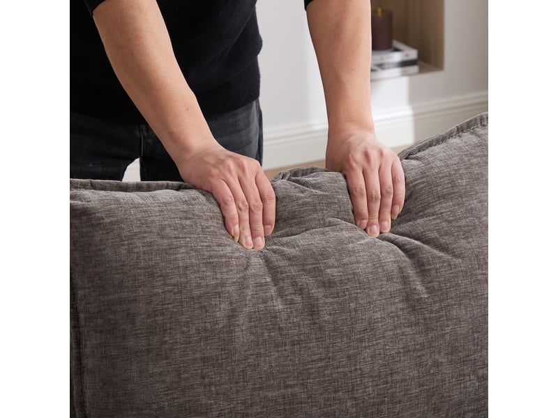Méridienne relax en tissu chenille gris, fauteuil inclinable avec repose-pieds et coussins, porte-gobelet intégré, sans montage pour salon moderne - Conforama E