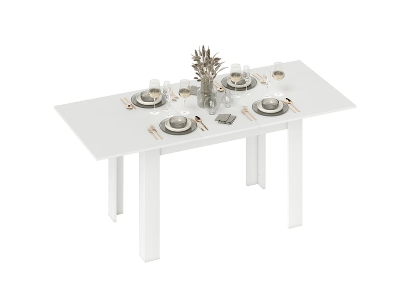  Table de salle à manger extensible, 140180 x 80 cm, table de cuisine pour 6 à 8 personnes, pour cuisine ou salle à manger, blanche  - Conforama B