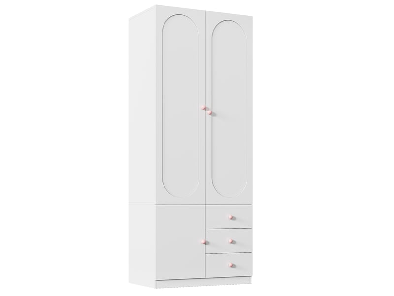  Armoire enfant 2 portes 80x50x200 cm – blanche – 3 tiroirs, penderie et dispositif anti-basculement  - Conforama D