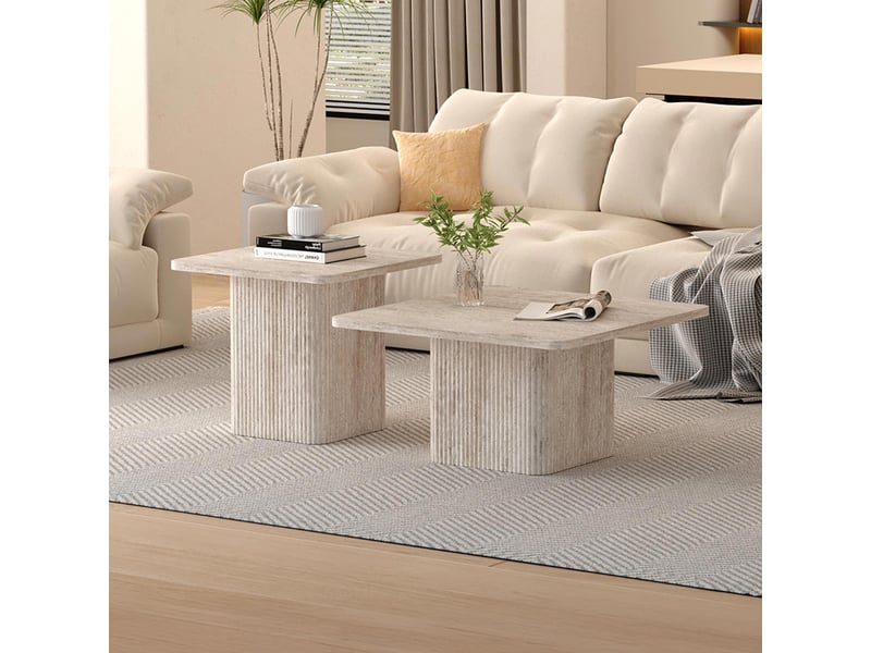  Lot de 2 tables basses carrées couleur travertin  - Conforama B
