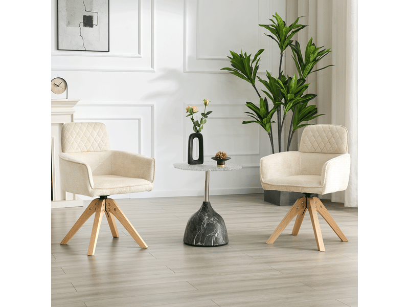 Chaise de salle à manger lot de 2 pivotante à 360° - accoudoirs, pieds bois, tissu - crème - Conforama B