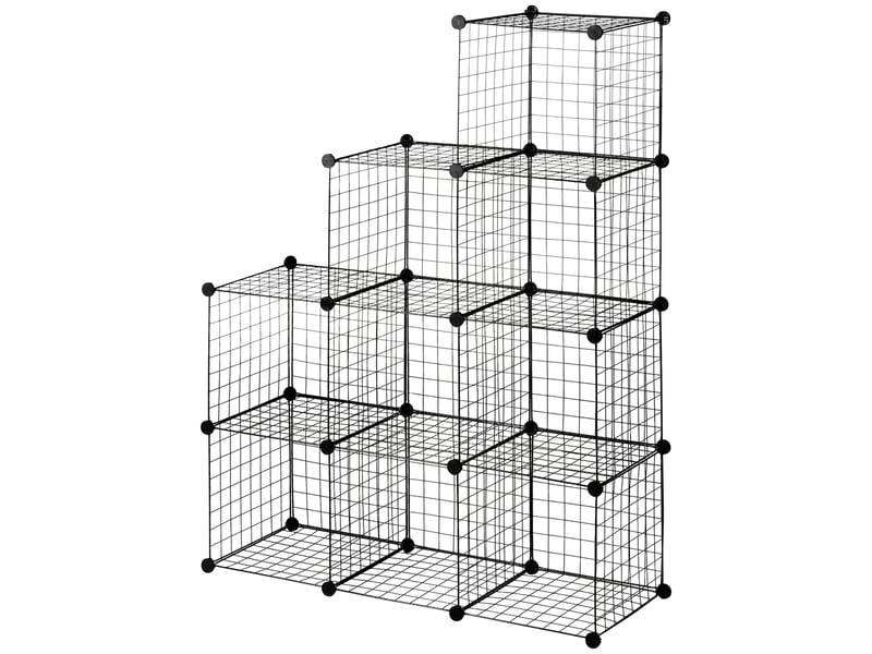  Bibliothèque gain de place, 9 cubes en maille avec panneaux en acier et pp, 35 x 35 x 35 cm, noire  - Conforama B
