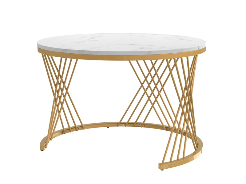  Lot de 2 tables basses rondes 70x70x45,5 cm + 50x50x38,5 cm motif marbre, blanc et doré  - Conforama E