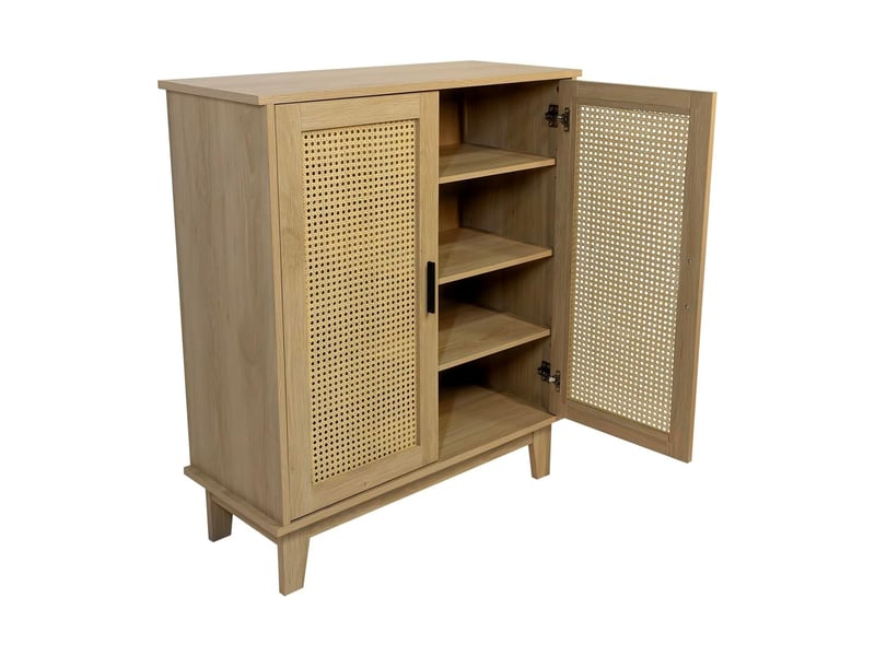 Commode 2 portes et 3 étagères cannage bois naturel 80 x 34 x 96 cm 62106 - Conforama E