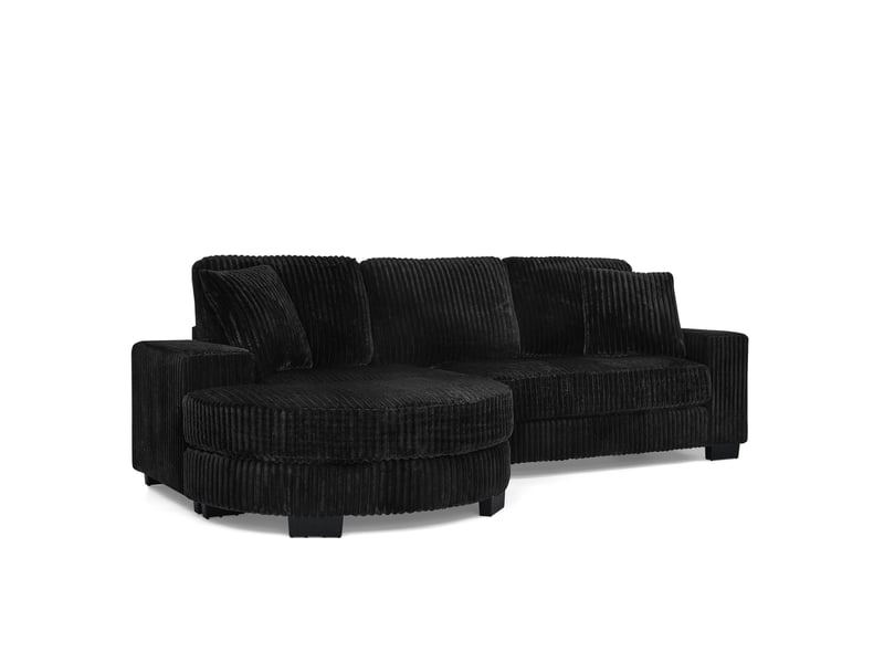  Canapé d'angle modulable réversible 4 places 256,5x133,5x89 cm, pouf ovale mobile, 2 coussins, jusqu'à 450 kg, velours côtelé noir  - Conforama A