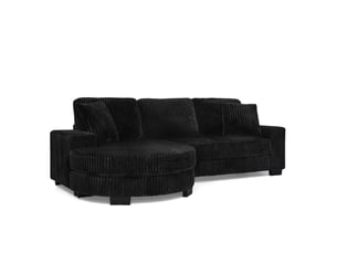 Canapé d'angle modulable réversible 4 places 256,5x133,5x89 cm, pouf ovale mobile, 2 coussins, jusqu'à 450 kg, velours côtelé noir