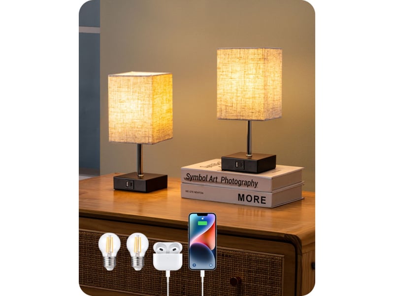  Lampe a poser tactile 2 pack beige avec variateur 30 70 100 usb a usb c e27 370618_AABJN35665_6_DROPFR - Conforama A
