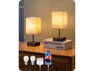 Lampe a poser tactile 2 pack beige avec variateur 30 70 100 usb a usb c e27
