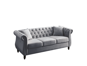 Canapé droit relax manuel 3 places Velours gris