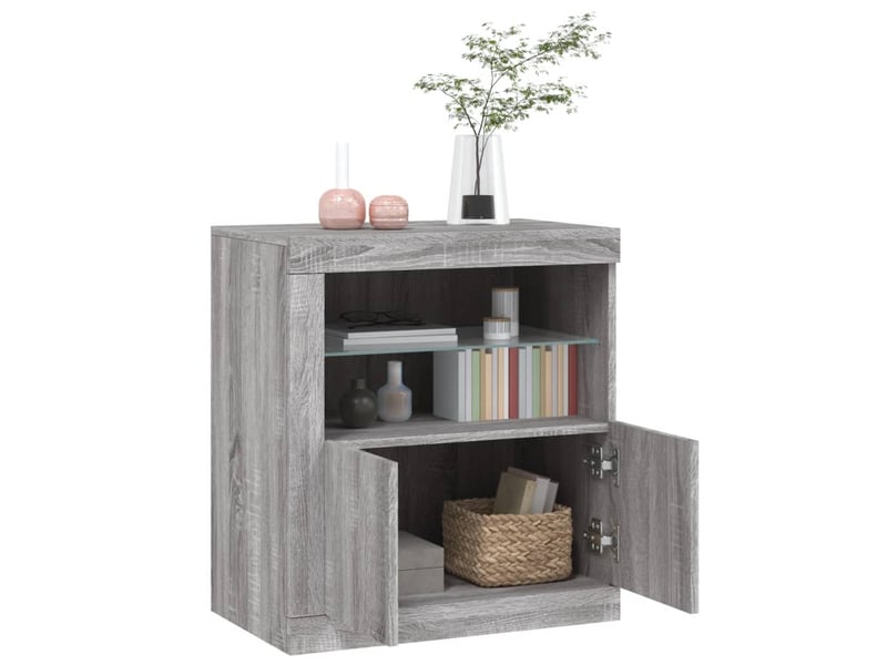 Buffet salon, buffet de rangement avec lumières led sonoma gris 60,5x37x67 cm - Conforama E