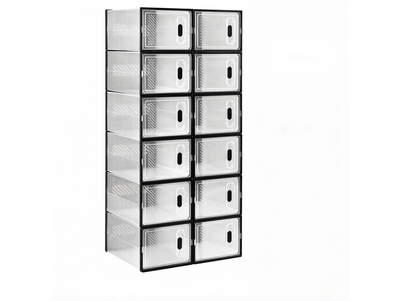  Meuble à chaussures modulaire avec 12 boîtes empilables transparentes à ouverture frontale pour chambre, noir  - Conforama A