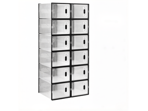 Meuble à chaussures modulaire avec 12 boîtes empilables transparentes à ouverture frontale pour chambre, noir