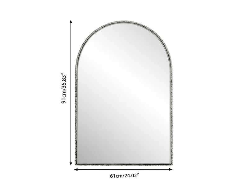 Miroir mural arqué 61 x 91 cm – argent – cadre en fer résistant à l'humidité et verre trempé sécurisé - Conforama C