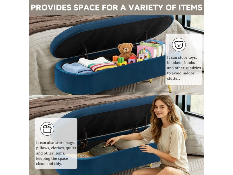  Banc coffre de rangement 20 l velours bleu foncé 110 x 40 x 42 cm W3358P451518 - Conforama D