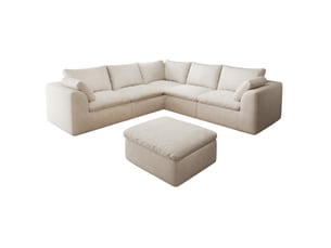 Canapé d'angle compressé panoramique fixe MODFU  6 places Tissu beige blanc
