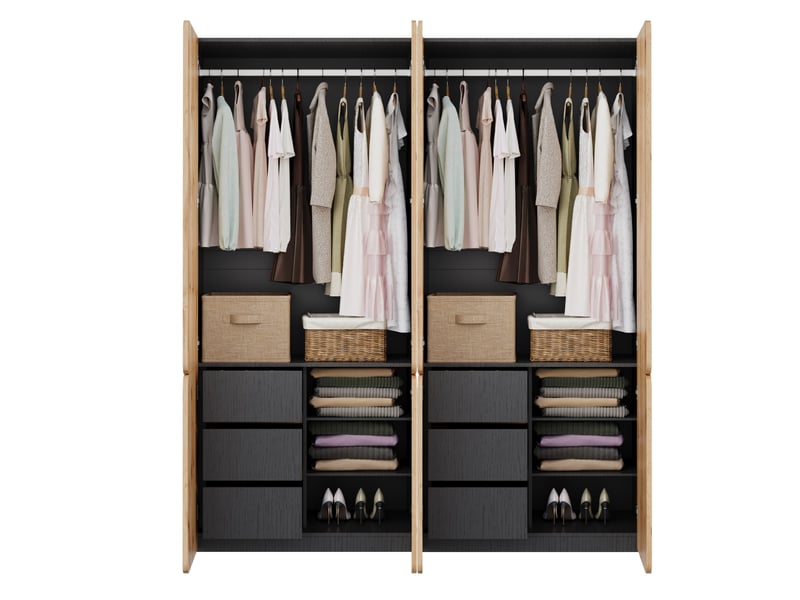 Armoire de rangement 8 portes avec 6 tiroirs et 2 tringles, décor chêne moderne pour chambre en mdf 180 × 50 × 200 cm - Conforama A