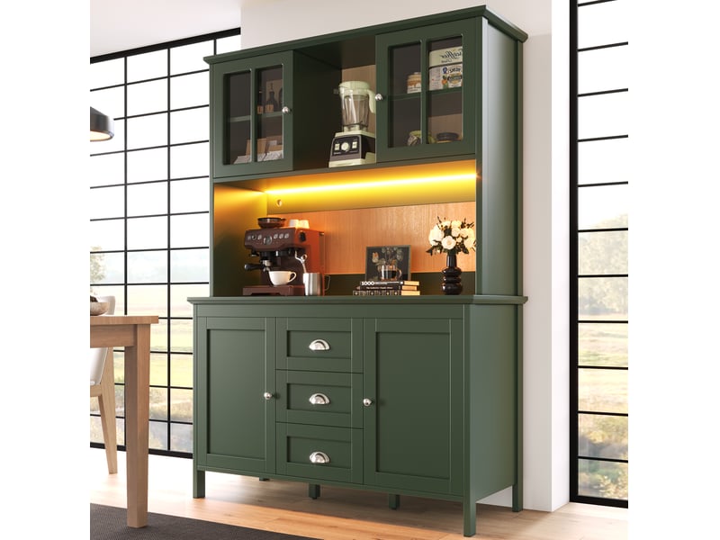  Buffet haut modenvie 120 x 40 x 179 cm avec portes vitrées led vert  - Conforama B