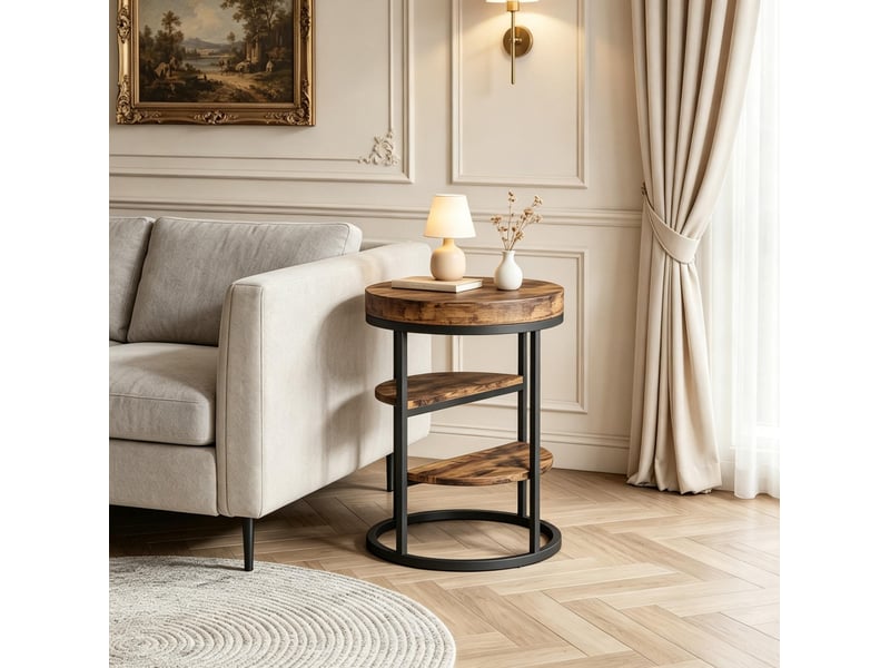  Table d'appoint ronde à 3 niveaux en bois et métal, brun rustique  - Conforama D