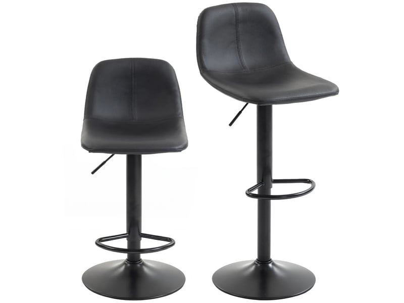 Tabouret de bar lot de 2 réglables en hauteur, pivotants à 360° avec repose-pieds, en pu et acier noir - Conforama A