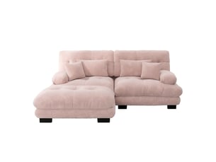 Canapé d'angle 4 places en chenille rose avec ottoman mobile et coussins décoratifs pour salon