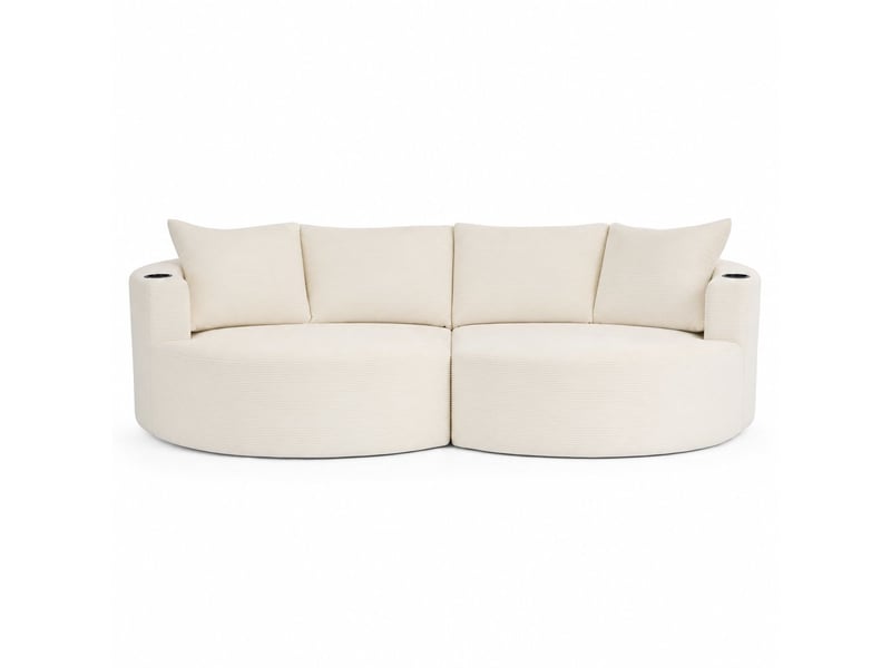  Canapé compressé 3 places, méridienne à gauche + 2 places, velours côtelé beige, porte-gobelet et coussins, sans montage 82418-BGE-LC - Conforama A