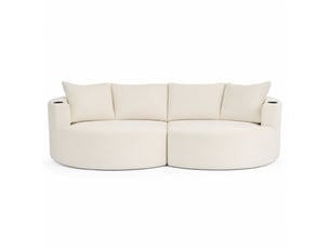 Canapé compressé 3 places, méridienne à gauche + 2 places, velours côtelé beige, porte-gobelet et coussins, sans montage