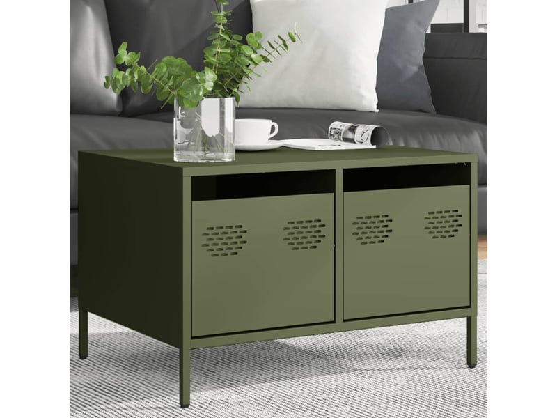  Meuble tv - banc tv - meuble de rangement vert olive 68x50x43,5 cm acier laminé à froid  - Conforama C