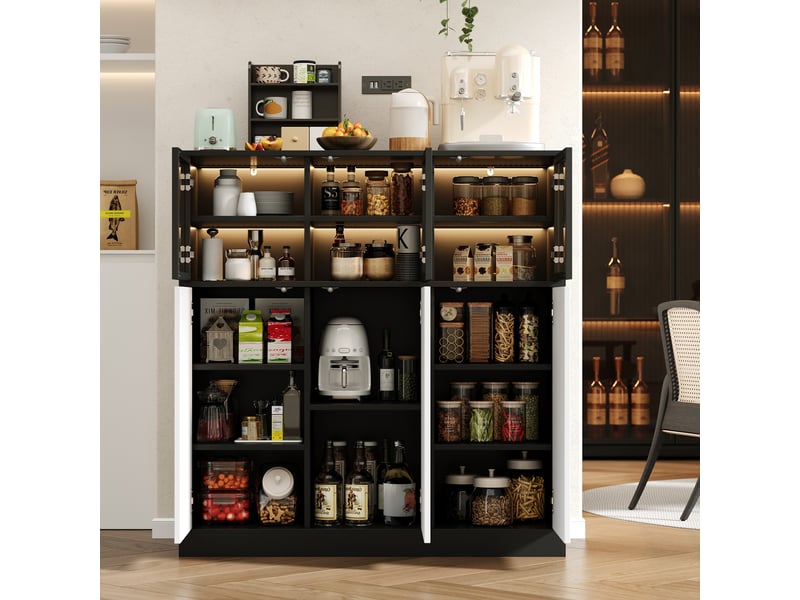 Buffet de cuisine noir et blanc 6 portes avec éclairage led 100 cm - Conforama R