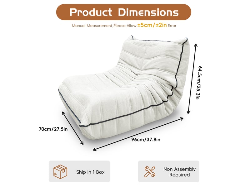  Fauteuil de sol modenvie effet chenille, pouf avec dossier en tissu flanellette blanc 96 x 70 x 64,5 cm  - Conforama C