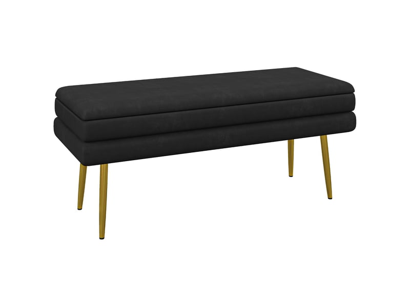  Banc coffre avec espace de rangement velours et acier noir 100 x 37,5 x 42 cm  - Conforama A