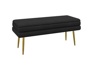 Banc coffre avec espace de rangement velours et acier noir 100 x 37,5 x 42 cm