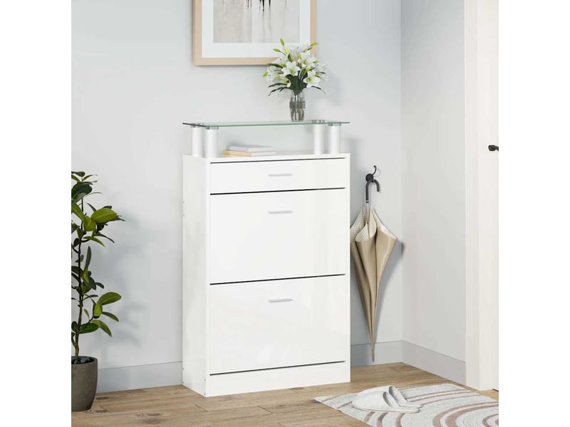  Meuble à chaussure | armoire à chaussure blanc brillant 63x24x104 cm bois ingénierie  - Conforama C