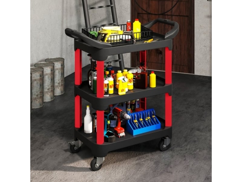  Servante d’atelier mobile noire à 3 niveaux avec poignée, chariot pour garage et atelier, charge max. 68 kg  - Conforama B