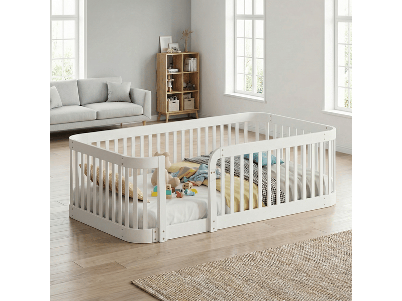  Parc bébé modulable 140×200 cm, coins arrondis et fond anti-pincement  - bois blanc, sans matelas  - Conforama B