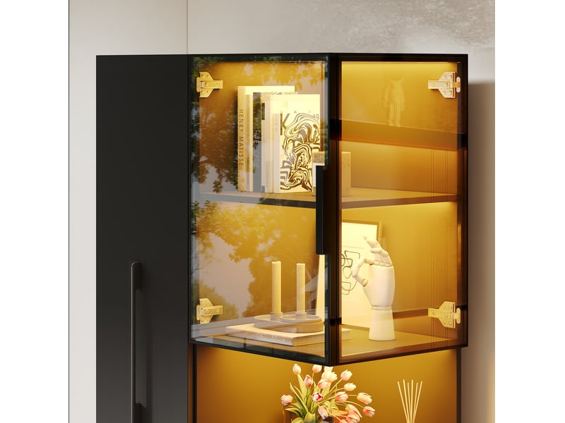  Vitrine 70x38x160 cm avec éclairage led, rangements coulissants, mdf, noir  - Conforama D