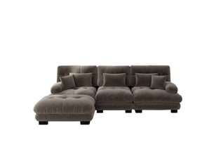 Canapé d'angle modulable en l 313x145cm, canapé salon profond avec ottoman, tissu chenille marron, design contemporain