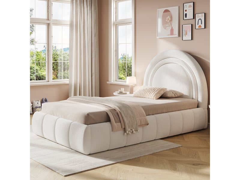  Lit coffre enfant simple 90×200 cm avec rangement hydraulique - okmyhome- tête rembourrée, sans matelas  - Conforama C