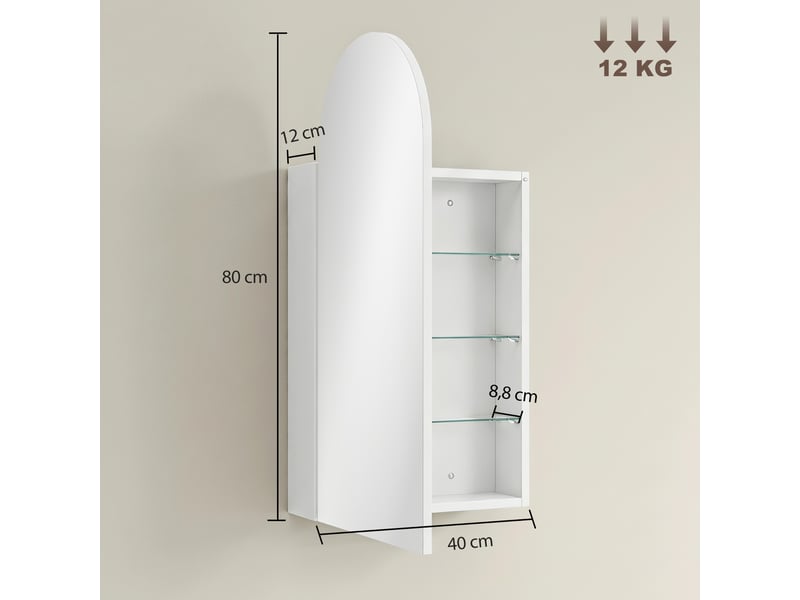 Armoire de toilette murale avec miroir arqué 3 étagères blanc 40 x 12 x 80 cm  - Conforama C