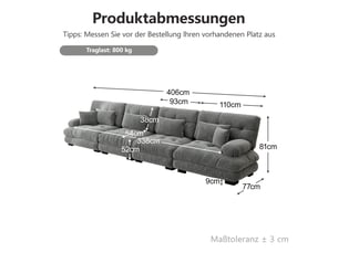 Canapé d’angle modulable 4 places en chenille grise, canapé convertible à assise profonde pour salon, appartement ou studio