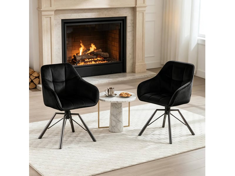  Chaise de salle à manger pivotante 360° 57x50x82,5cm, noir, métal, accoudoirs, lot de 2  - Conforama D