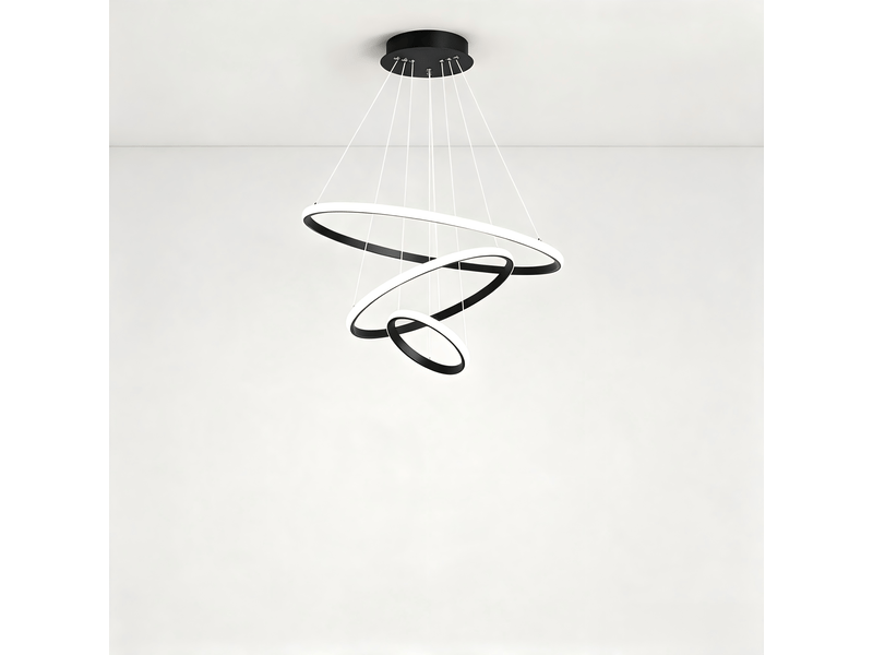  Suspension led noire à 3 anneaux dimmables pour table à manger (54 w) | luminaire suspendu réglable en hauteur avec télécommande  - Conforama A