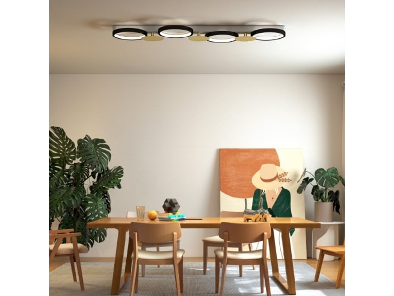  Plafonnier led 38 w 1500 lm, noir et doré, 3000-6500 k, 4 ampoules, télécommande  - Conforama D